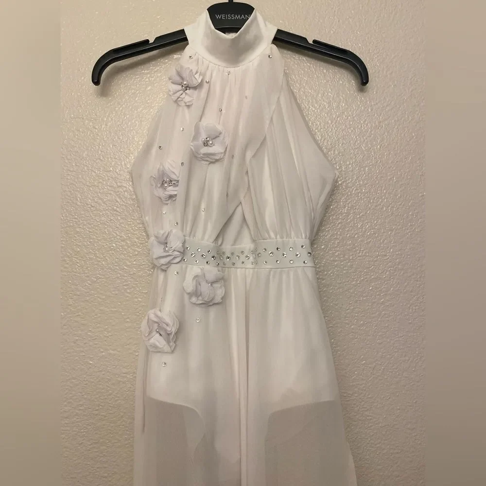 WEISSMAN solo custom Dance lyrical costume maxi dress white 15431 MC med child